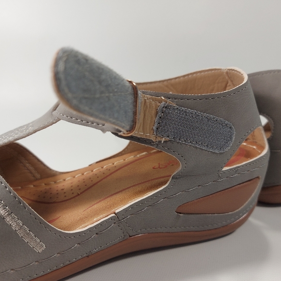LOSTISY Women Wedges Shoes Splicing Casual Comfy Gray Sandals, 39 - Picture 6 of 9